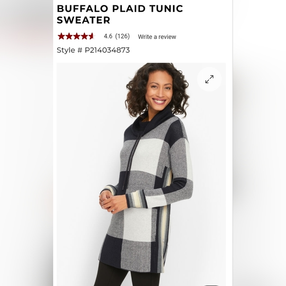 T By Talbots Buffalo Plaid Crew Neck Tunic Sweater Size PS Oversized NWT Cotton - Picture 11 of 12